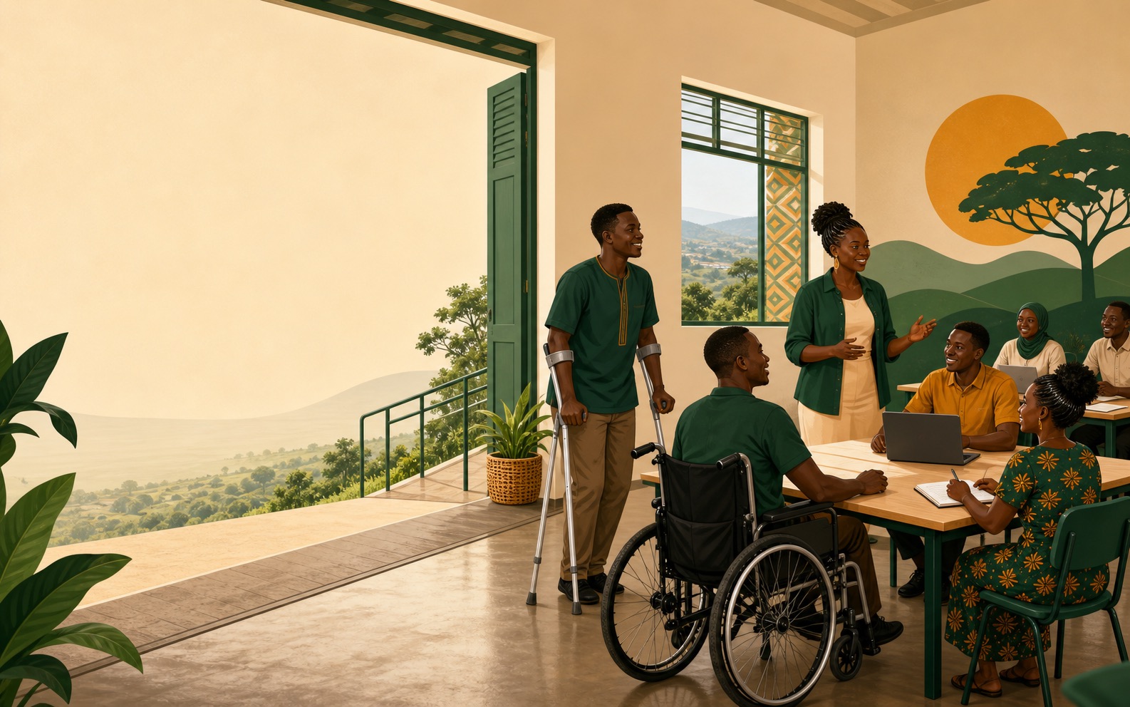 Provisional illustrated artwork showing an accessible community learning room