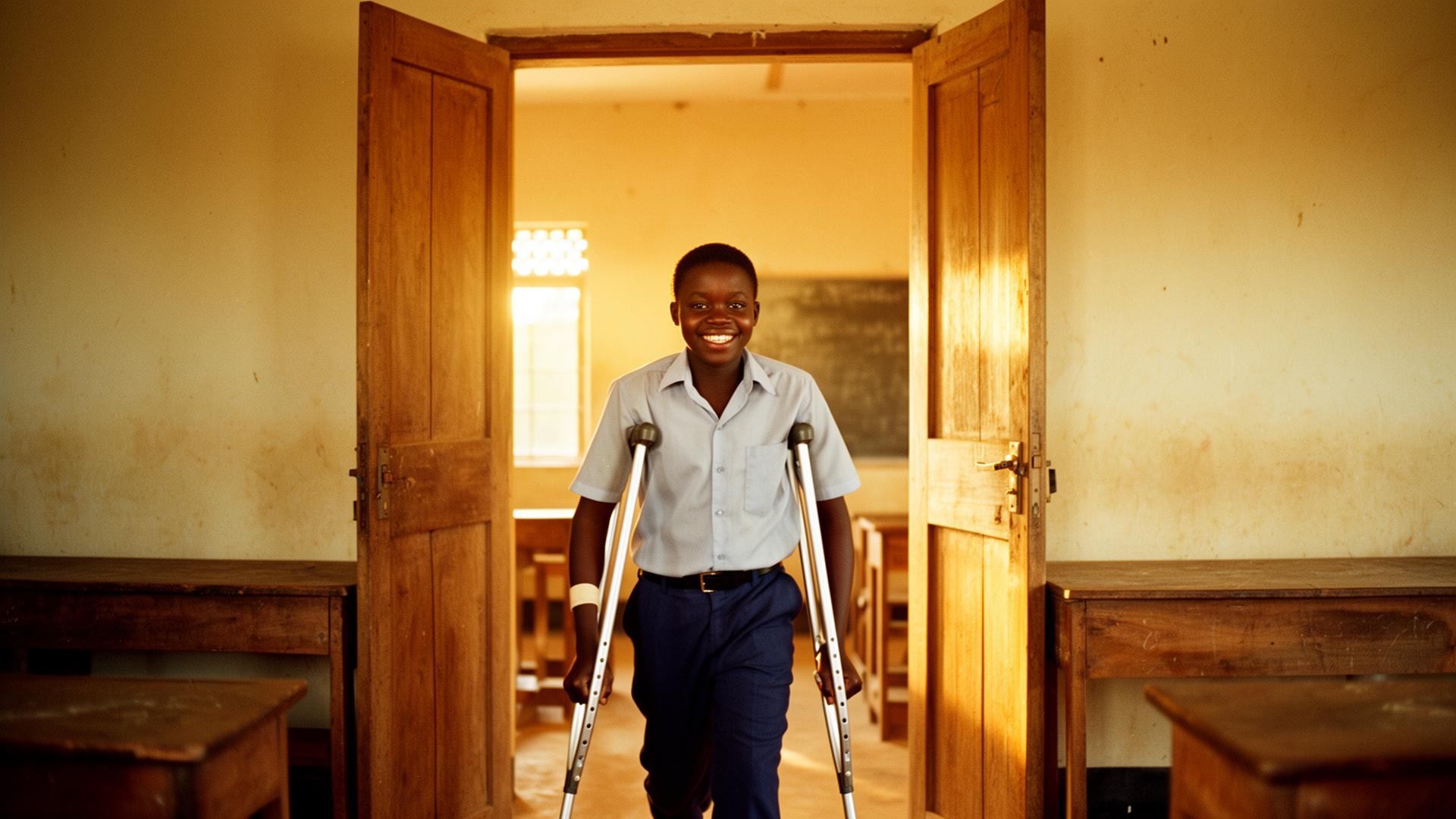 A student entering an accessible learning space